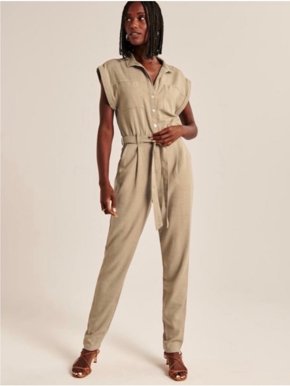 ABERCROMBIE & FITCH Utility Belted Jumpsuit Khaki Tan Lyocell/Cotton Size XXS